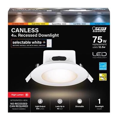 Feit LED Canless Recessed Downlight, 5 In., White Aluminum, 12.5 Watts