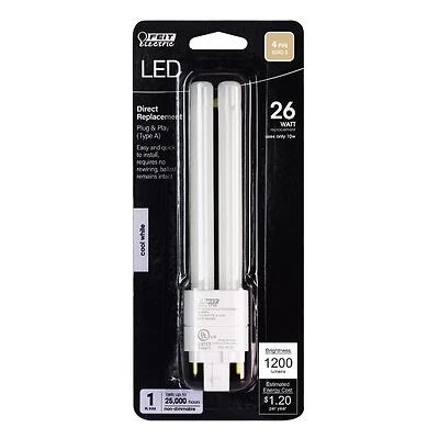 Feit Electric BPPLD26E841LED PL LED Bulb, GX24Q-3 4-Pin, 26W Equivalent, Cool White
