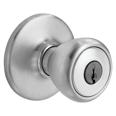 Tylo Satin Chrome Entry Door Knob With Keyed Access And Turn Button