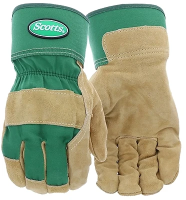 Scotts Large Men's Leather Palm Work Gloves With Safety Cuff And Reinforced Thumb