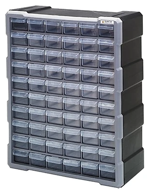 Pdc-60bk Cabinet With 60 Clear Plastic Drawers, Black