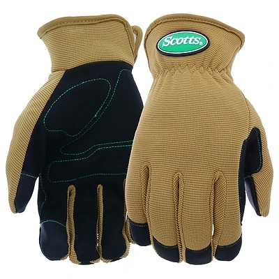 Scotts Large Male Leather Work Gloves With Spandex Back And Touch Screen Capability