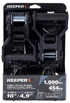 Keeper 85450 Combat Tie Down with Extreme Webbing, 1.25 In. x 16 Ft., 2-Pk.