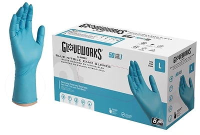 Large 8 Mm Blue Heavy Duty Nitrile Exam Gloves, Powder Free, 50-box, 12 In.