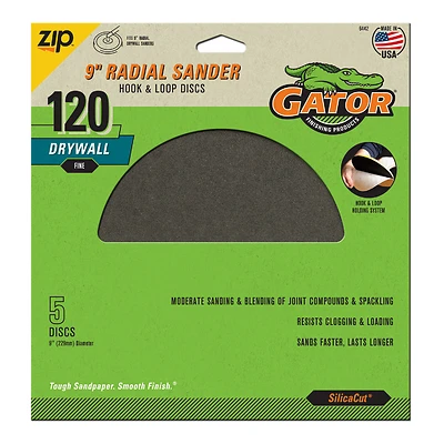 Gator 6442GA Drywall Sanding Disc, 9 in Dia, 120 Grit, Fine, CeraMax Abrasive