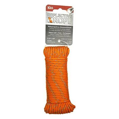 Baron 63516 Diamond Braided Reflective Rope, 5/32 In. x 50 Ft., Orange