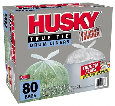 55 Gallon Clear Trash Bags With Flap Tie Closure, 1.2 Mil Thickness
