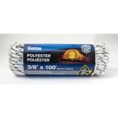 Group 342801 3/8" X 100' Diamond Braid Poly Rope - White & Gray
