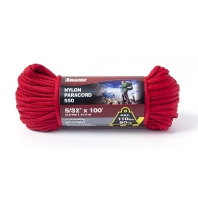 342681 5/32" X 100' Diamond Braid Nylon Paracord Rope - Red