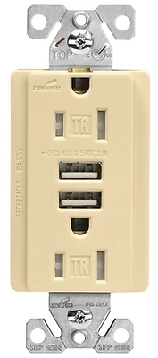 Eaton TR7765V-KB-L USB Grounding Duplex Receptacle, 3.1A, Ivory