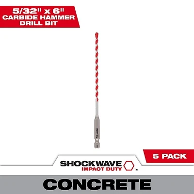 5/32 In. Shockwave Carbide Hammer Drill Bits (5-pack) Model 48-20-9155