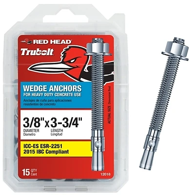 3/8 In. X 3-3/4 In. Hex Concrete Wedge Anchors 15 Ct, Model 12016