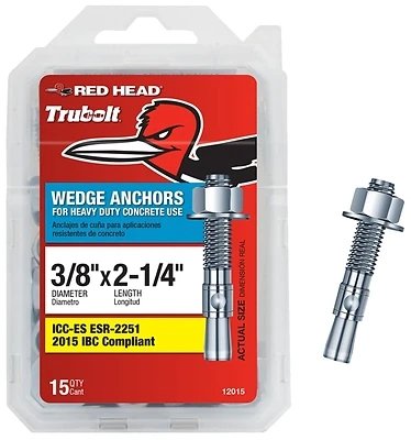 3/8 In. X 2-1/4 In. Zinc-plated Steel Hex-nut-head Concrete Wedge Anchors (15 Pk)