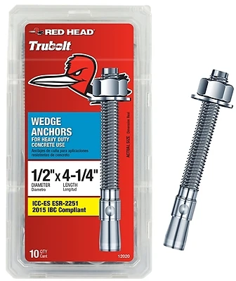 1/2 In. X 4-1/4 In. Steel Hex-nut-head Concrete Wedge Anchors 10 Pk