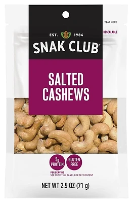 Salted Cashews 2.5 Oz Bag - 6 Pack, 5g Protein Per Serving, Model 1721330