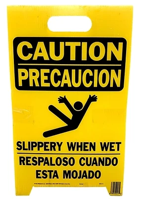 Pfs-11 Double-sided Caution Wet Floor Sign, 12-1/4 In W X 20 In H, English & Spanish