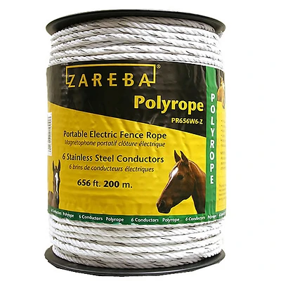Zareba PR656W6-Z Polyrope, 6-Conductor Stainless Steel, White, 656 Ft
