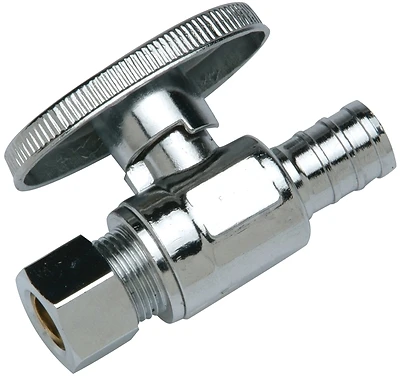 1/2 In. Chrome-plated Brass Pex Barb X 3/8 In. Compression Quarter-turn Straight Stop Valve
