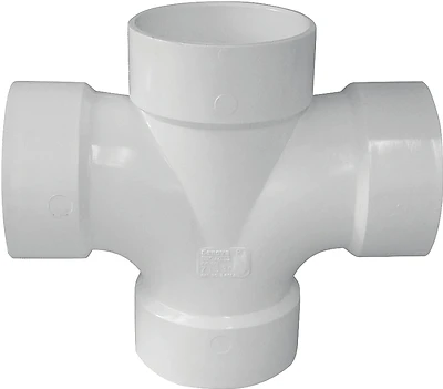Canplas PVC Double Sanitary Tee, 3 x 3 x 1-1/2 x 1-1/2 In., Hub