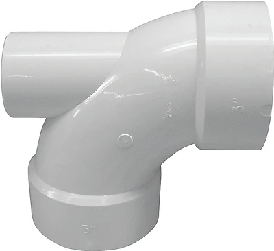 3 X 3 X 2 Inch Pvc Dwv Elbow With Low Heel Inlet, 90 Degree Angle