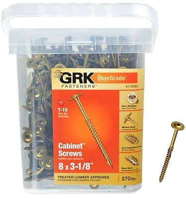 Grk #8 X 3-1/8-in Yellow Polymer Round Washer-head Wood Screws For Interior/exterior Use