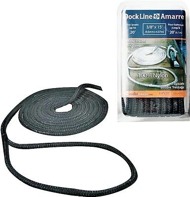 15' Black Nylon Dock Lines, Pre-spliced, Marine-grade, Model 34901