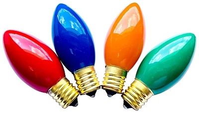 16450-p C9 Replacement Bulbs, 7w, Intermediate Base, Assorted Colors, 4 Pk