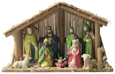 Hometown Holidays 89427 Nativity Set with Stable, 9-Piece Christmas Collectible