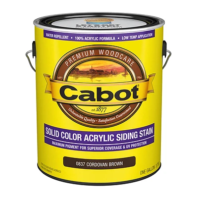 Cabot 0837-07 Solid Color Acrylic Siding Stain, Cordovan Brown, Gallon
