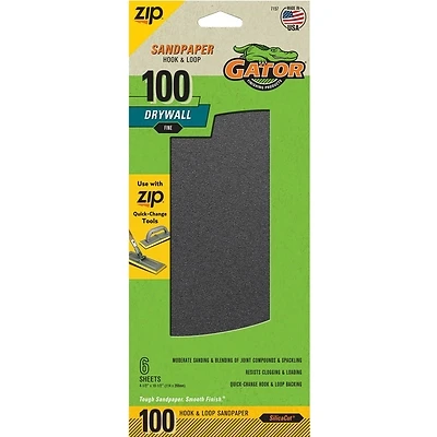 Gator Zip 7157 Sanding Sheet, 10-1/2 in L, 4-1/2 in W, 100 Grit, Medium, Silicon Carbide Abrasive