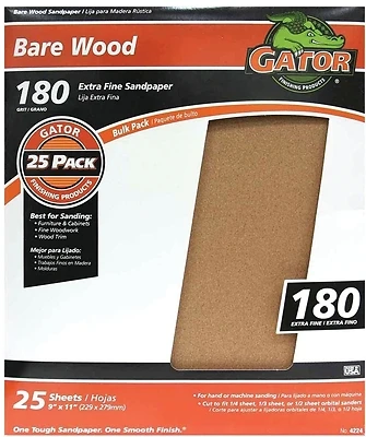 Garnet Sandpaper With Resin Coating, 180-Grit, 9 x 11 In., 25-Ct.