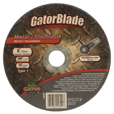 Type 1 6 In. X 0.040 In. X 7/8 In. Metal Cut-off Wheel, 1 Pk
