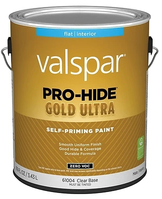 Pro-hide Gold Ultra Zero Voc Latex Flat Interior Wall Paint, Clear Base, 1 Gallon