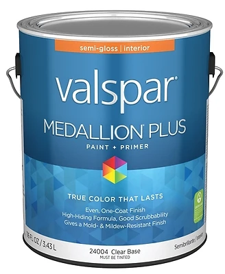 Valspar Medallion Plus 028.0024004.007 Semi-Gloss Interior Paint & Primer, Clear Base, 1 Gal