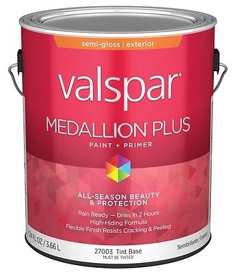 Valspar 028.0027003.007 Medallion Plus Premium Semi-gloss Exterior Paint & Primer, Tint Base, 1 Gallon