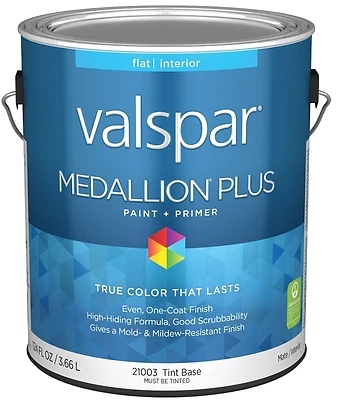 Valspar 028.0021003.007 Medallion Plus Premium Flat Interior Paint & Primer, Tint Base, 1 Gallon