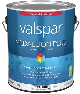 Valspar Medallion Plus Eggshell Interior Paint & Primer, Ultra White, 1 Gal