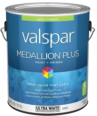 Valspar Medallion Plus Satin Interior Paint & Primer, Ultra White, 1 Gal