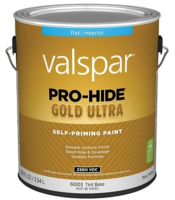 Pro-hide Gold Ultra Zero Voc Flat Interior Wall Paint, Tint Base, 1 Gallon