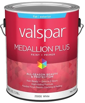 Valspar Medallion Plus Premium Flat Exterior Paint & Primer, White, 1 Gallon