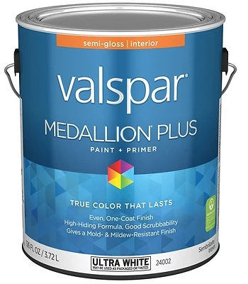 Valspar Medallion Plus Semi-Gloss Interior Paint & Primer, Ultra White, 1 Gal