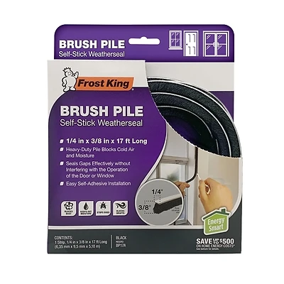 Brush Pile Self-Adhesive Weatherseal, Black, 17 Ft.