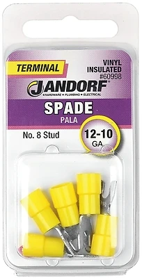 12-10 Ga. Insulated Wire Terminal Spade Yellow 5 Pk, No. 8 Stud Size