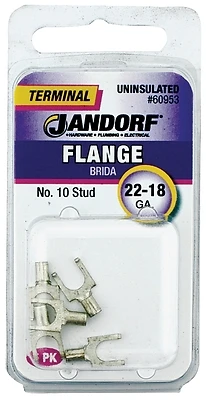 22-18 Ga. Uninsulated Flanged Spade Terminal Silver 5 Pk, #10 Stud, Model 60953
