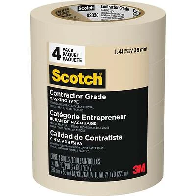 3M Scotch 2020-36ECP Masking Tape, 1.41 In. x 60.1 Yd., 4-Pack