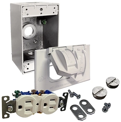 White Horizontal Mount Tamper Resistant Outdoor Outlet Kit - Model 5839-6wrtr