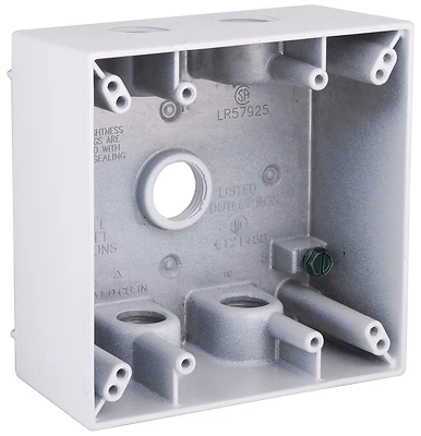 2-gang 1/2 In. 5-outlet White Aluminum Weatherproof Outdoor Outlet Box