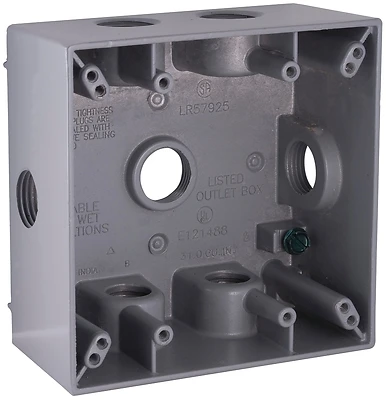 2-gang 1/2 In. 7-outlet Gray Aluminum Electrical Outdoor Outlet Box