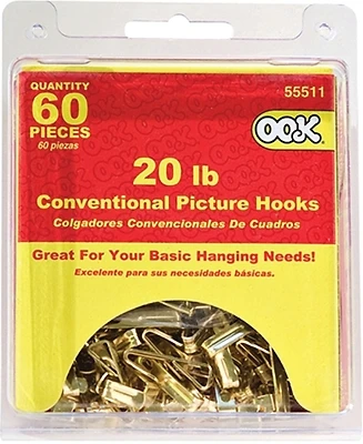 Hillman 535900 Conventional Picture Hook Value Pack, Zinc Plated, 20-Lb., 60-Pk.