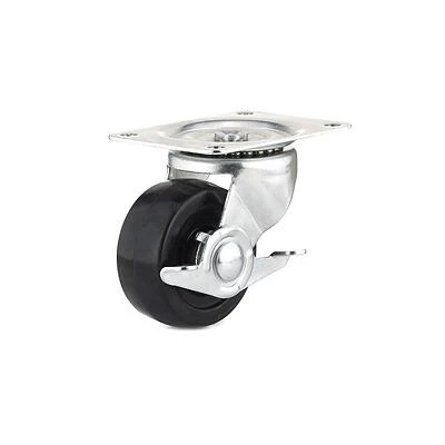 Swivel Plate Caster, Side Brake, Rubber Wheel, 3 In.